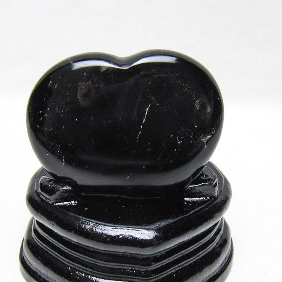 モリオン 置物 ハート 黒水晶 一点物 台座付属 145-2097
