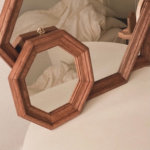 vintage wood octagon mirror Ssize / ヴィンテージ ウッド オクタゴン ミラー 八角形 鏡 壁掛け 韓国 北欧 インテリア 雑貨