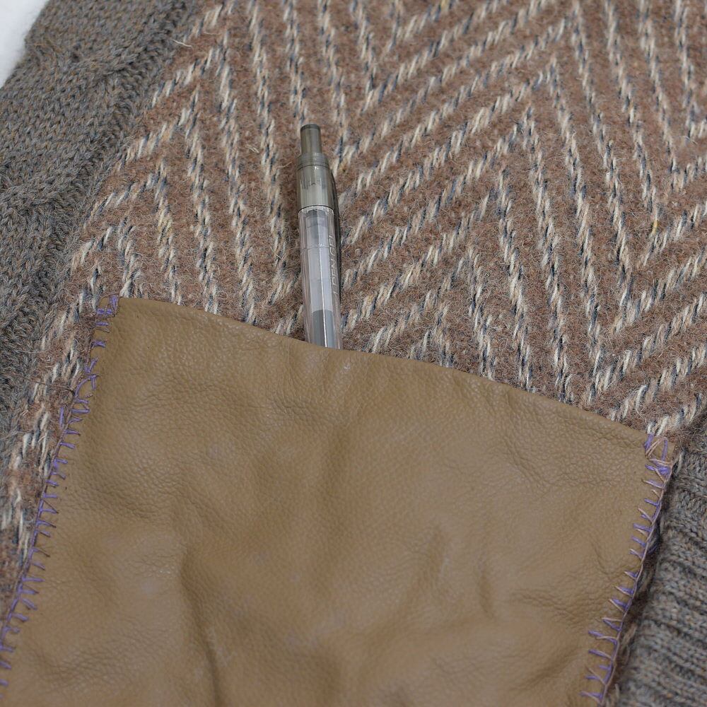 80s Used VIASUN ビアサン レザー切替 ヘリンボーン ケーブル編み