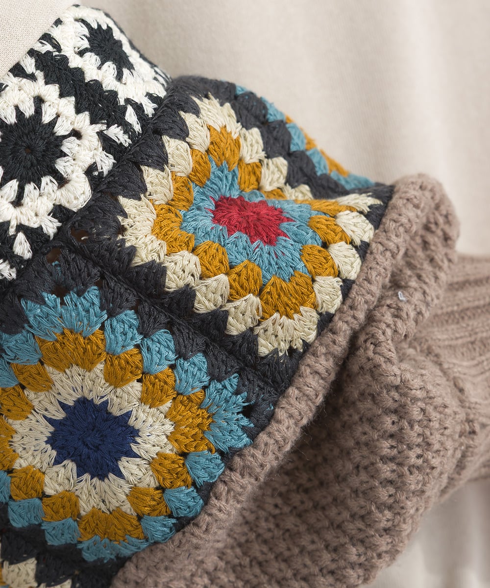 K53117 CT裏毛クロシェモチーフ袖切替スエットプルオーバー / K53117