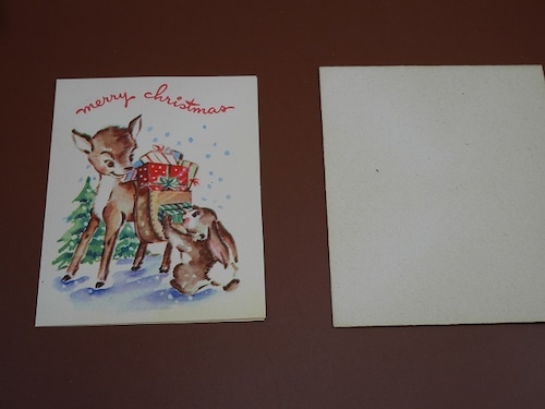 クリスマスカード　小鹿とウサギ　未使用　アメリカンビンテージ