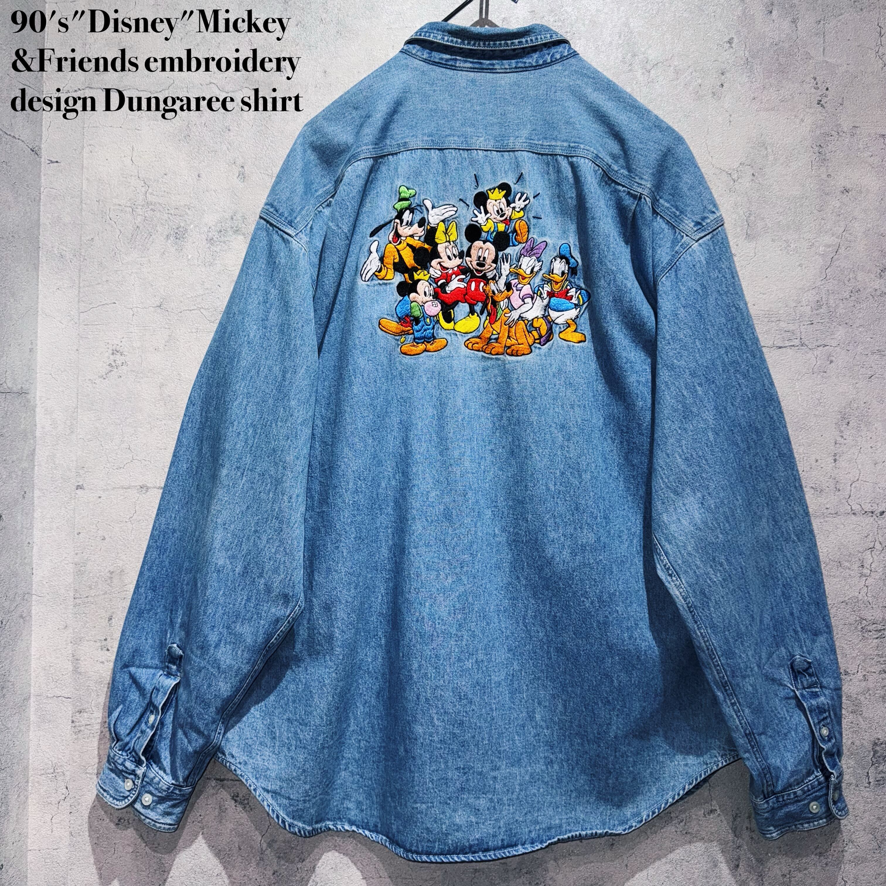 90's"Disney"Mickey&Friends embroidery design Dungaree shirt