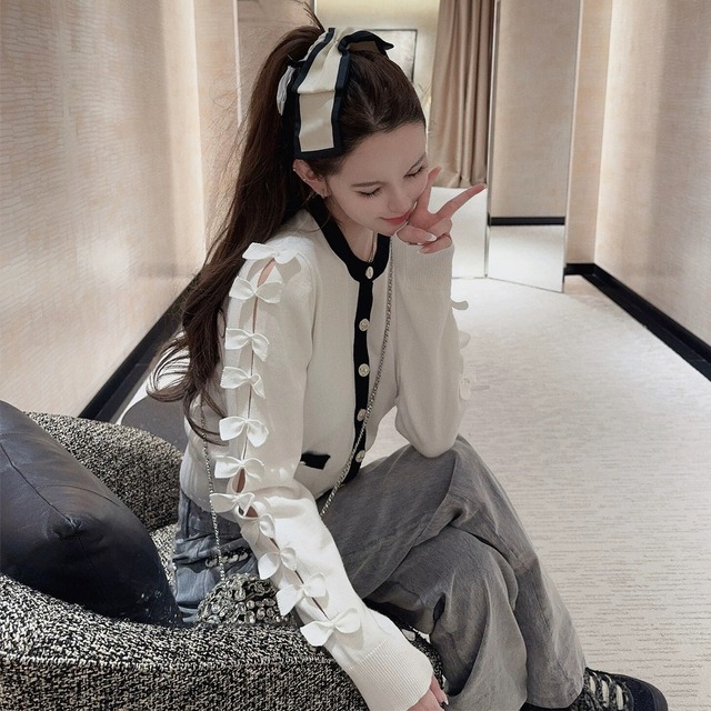 【outer】リボンニットカーディガン　N3518