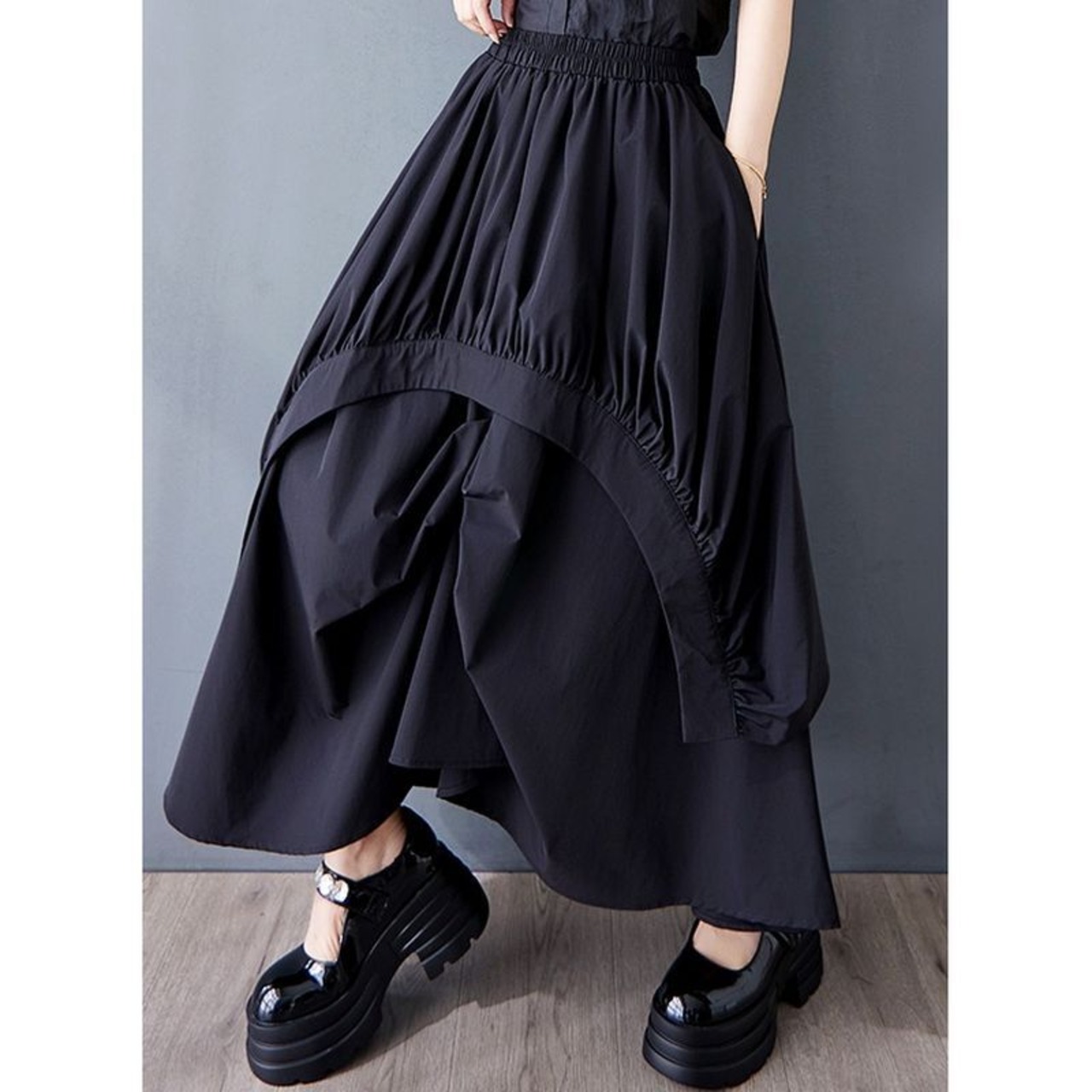 アシンメトリー ギャザーフレアスカート 00170