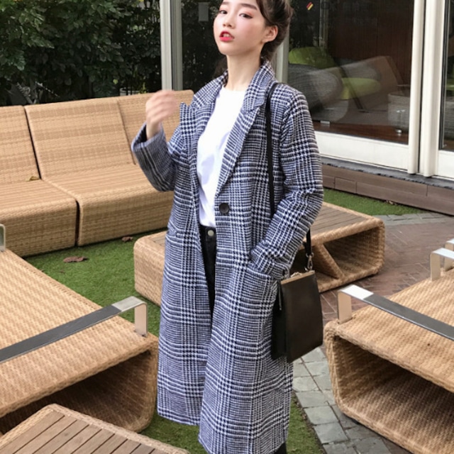 グレンチェックウールロングコート アウター レディース グレン 