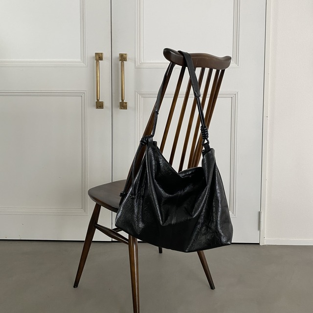 Grained eco leather 2way bag/black