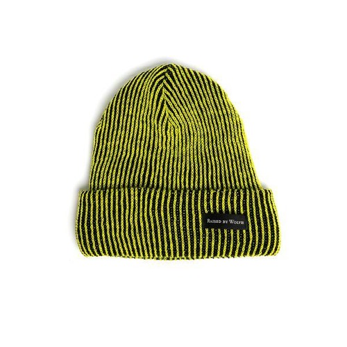 VERTICAL STRIPE WATCH CAP - HIGHLIGHTER / BLACK