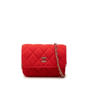 シャネル ココマーク ミニミニ マトラッセ 斜め掛け チェーン ショルダーバッグ レッド コットン レディース CHANEL 【中古】