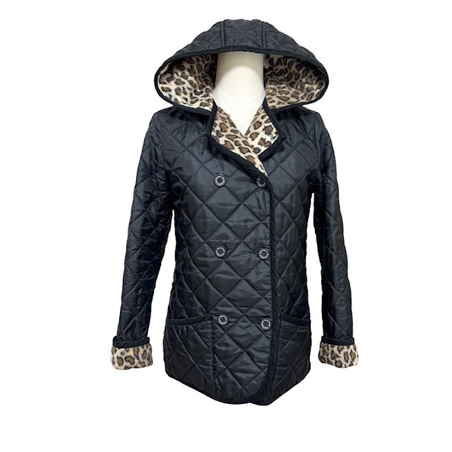 古着 トラディッショナルウェザーウェア キルティングジャケット クリーニング済み 黒 ヒョウ柄 レディース サイズ34