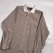 90s 00s Polo by Ralph Lauren ポロ ラルフローレン ストライプ 長袖 クレリックシャツ ワイシャツ サイズ 42-82 /ブラウン×ホワイト系 メンズ ビンテージ