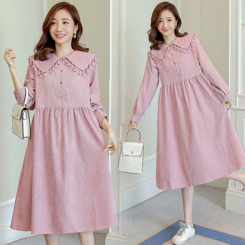 【新作】【送料無料】 670＃マタニティ服春秋長袖襟を緩めるスタイリッシュなドレス妊婦ママドレス ロング スプリング 春物 オータム 秋物 AL expec39126593391