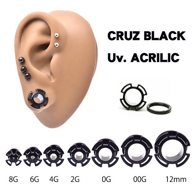 拡張ピアス 12mm (000G) (1/2)ブラック CRUZ アクリル フレッシュ