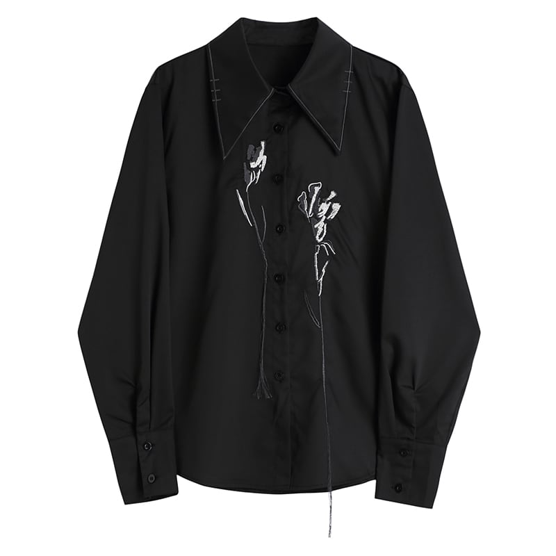 サブカル 服 地雷系 通販 シャツ 黒シャツ ステッチ 刺繍 ゴシック 黒コーデ 闇かわいい
