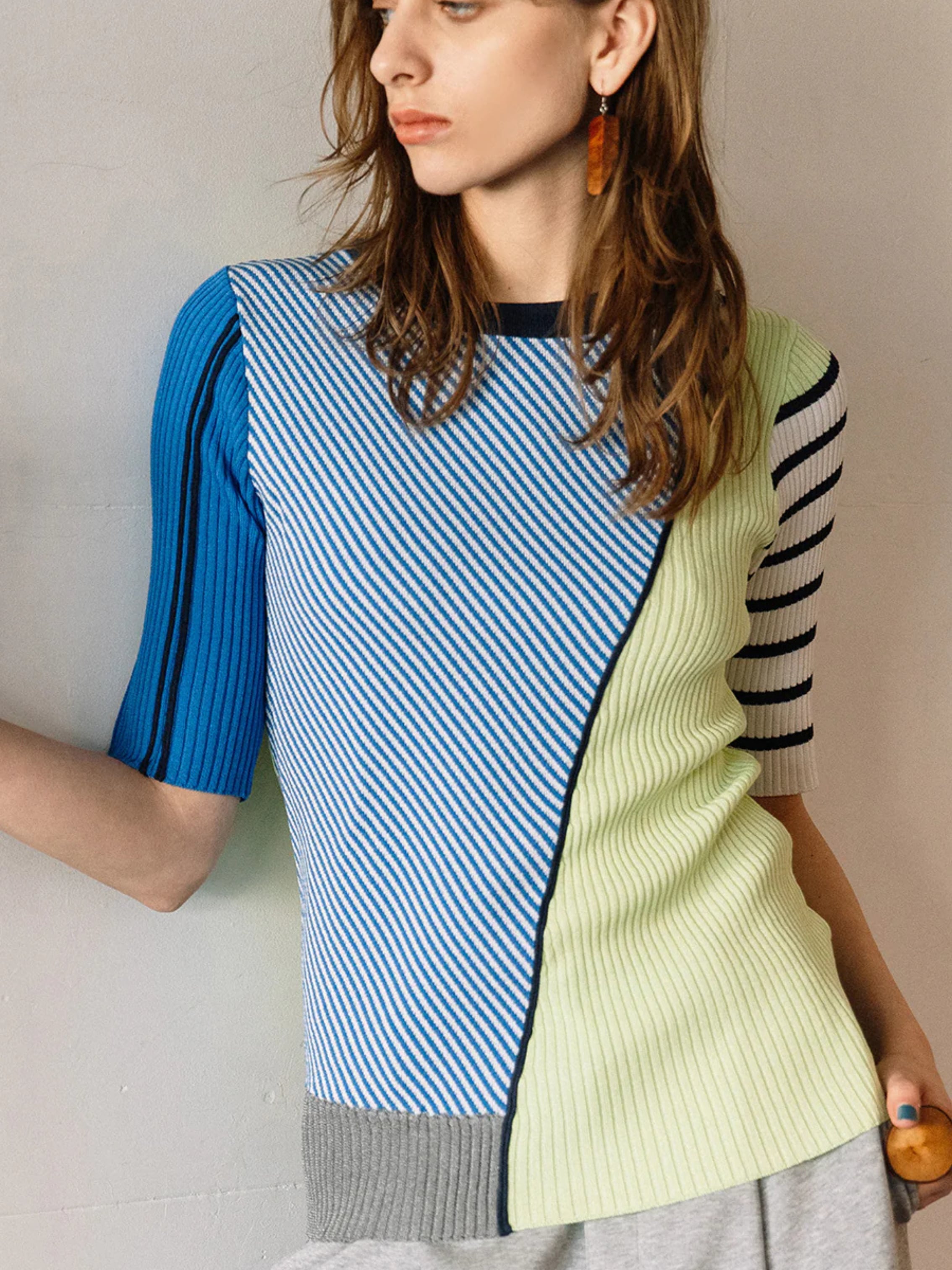PATTERNED RIB KNIT ライムライム&ブルー