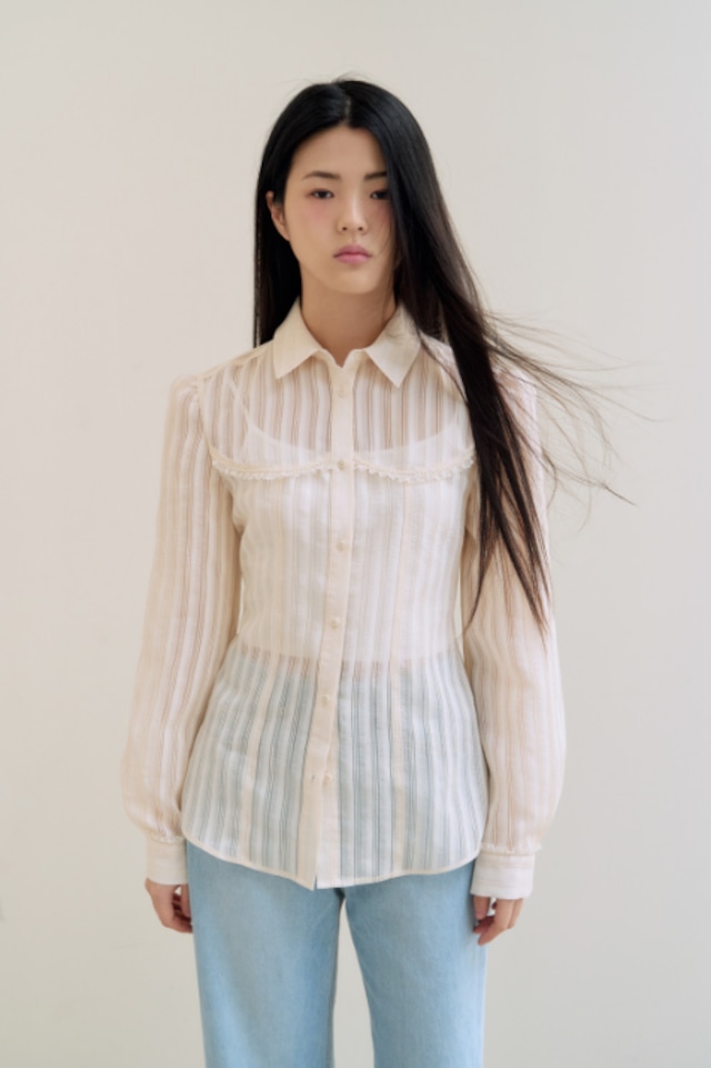 [flétta] flétta Stripe Shirts_Cream 正規品 韓国ブランド 韓国通販 韓国代行 韓国ファッション  fletta フレタ 日本 店舗