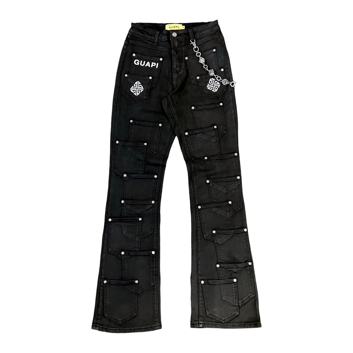 GUAPI -Obsidian Black Dice Flared Denim- | Highflyer
