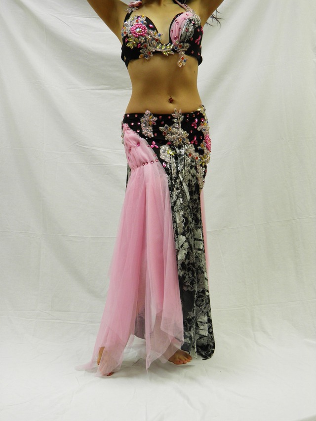 エジプト製 ベリーダンス衣装 コスチューム ピンク&ブラック