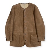 PAPAS パパス ノーカラー ムートン コート ジャケット /ビンテージ風ボタン/本革/羊革