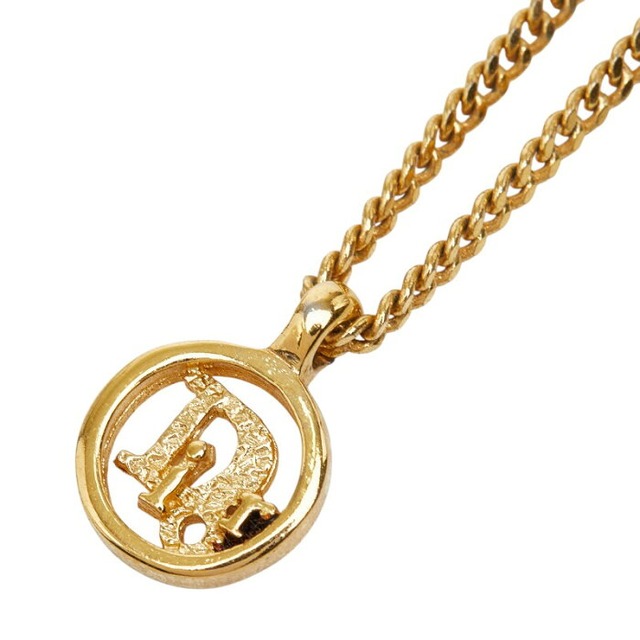 ディオール ラウンドロゴ チェーン ペンダント ネックレス ゴールド メッキ レディース Dior 【中古】