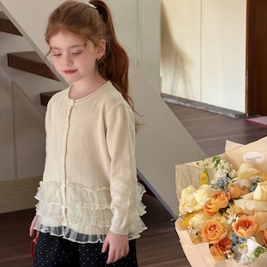 春多重チュール裾カーディガン