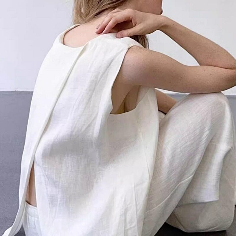 natural sleeveless top vest W00290