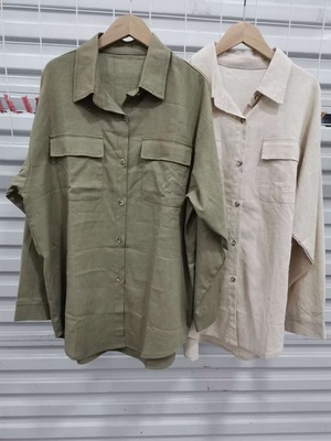 ポケット付き　リネンブレンドレギュラーシャツ　ASF212010-1057