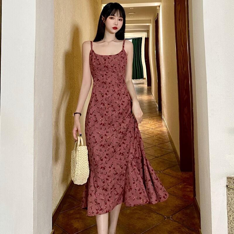 薄手フローラルスカート スプリングカジュアルドレス 春物 花柄 YY-ファッション2455101956