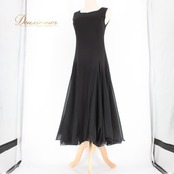 社交ダンス 衣装 スタンダード ドレス ワンピース レッスンウェア パーティドレス 無地 Leirena ブラック系 黒 ノースリーブ レディース ブラック ワンピ フレアスカート 二重スカート モノトーン系 スタンダード用 パーティー ウエスト切替 胸パッド付き 伸縮性 ポリエステル フォーマル ダンス衣装 競技ダンス 上品 高級感 シンプル 風よけインナー 重ねスカート 動きやすい 洗練 デザイン 黒系