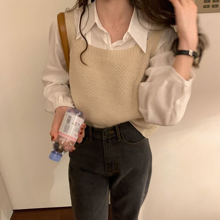 ニットスプリングセーター ノースリーブクロップドトップス 春物 モンロー97039418184