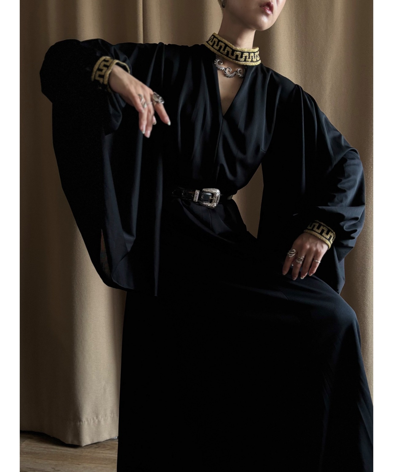 butterfly sleeve black import maxi dress-4852-8