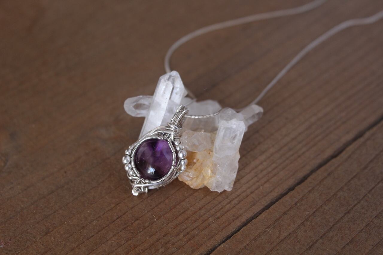 Trapiche amethyst silver925 wirewrapping pendant