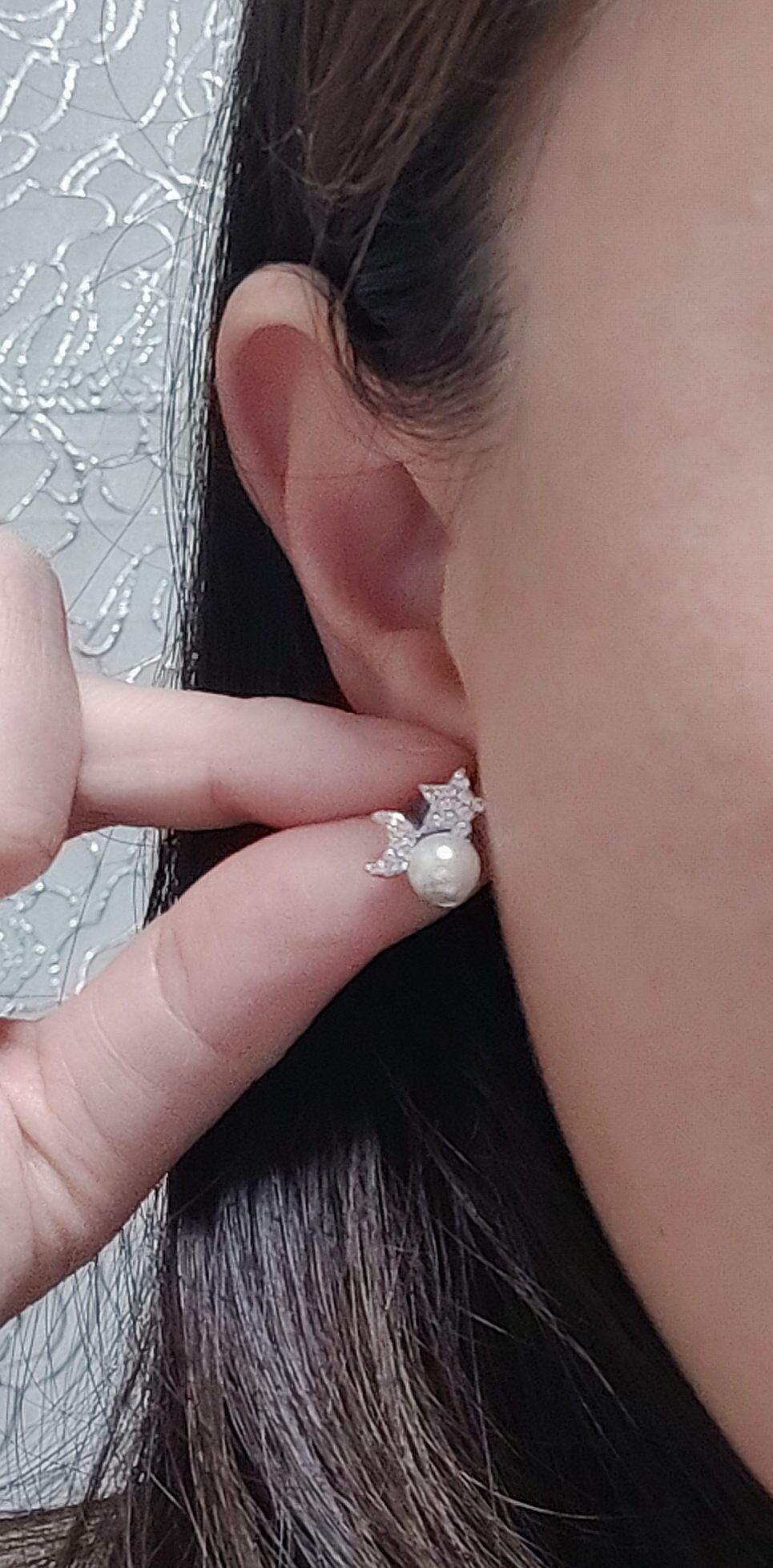 18K RGP プラチナ ダイヤ CZ 星 月 パール ピアス yp4851 | Rainbow Rabbit