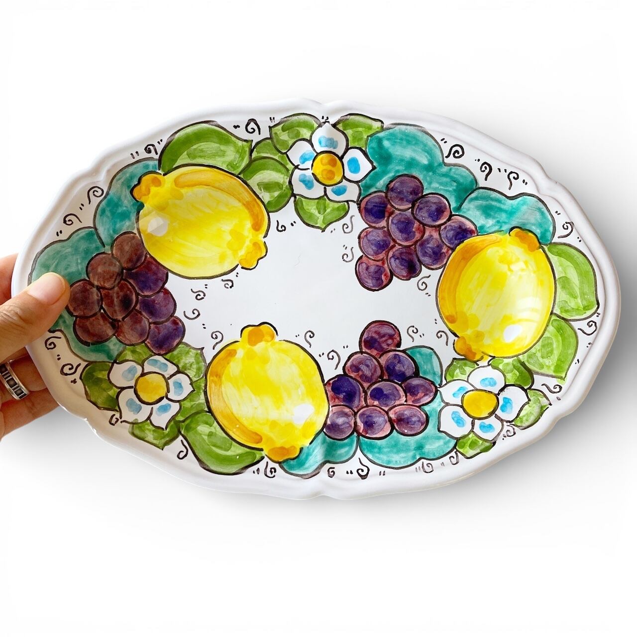 オーバルプレート 25cm OVL045 マヨリカ焼き イタリア陶器 ブドウと
