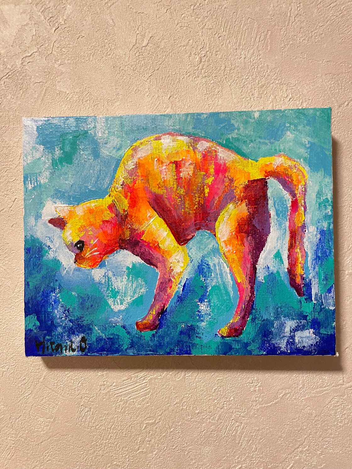 A-138/24】動物画 ネコ 猫 原画 絵画 キャンバス 真作 インテリア 作品 