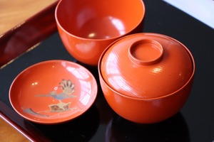 椀 朱塗 鳳凰冠蒔絵 蓋椀