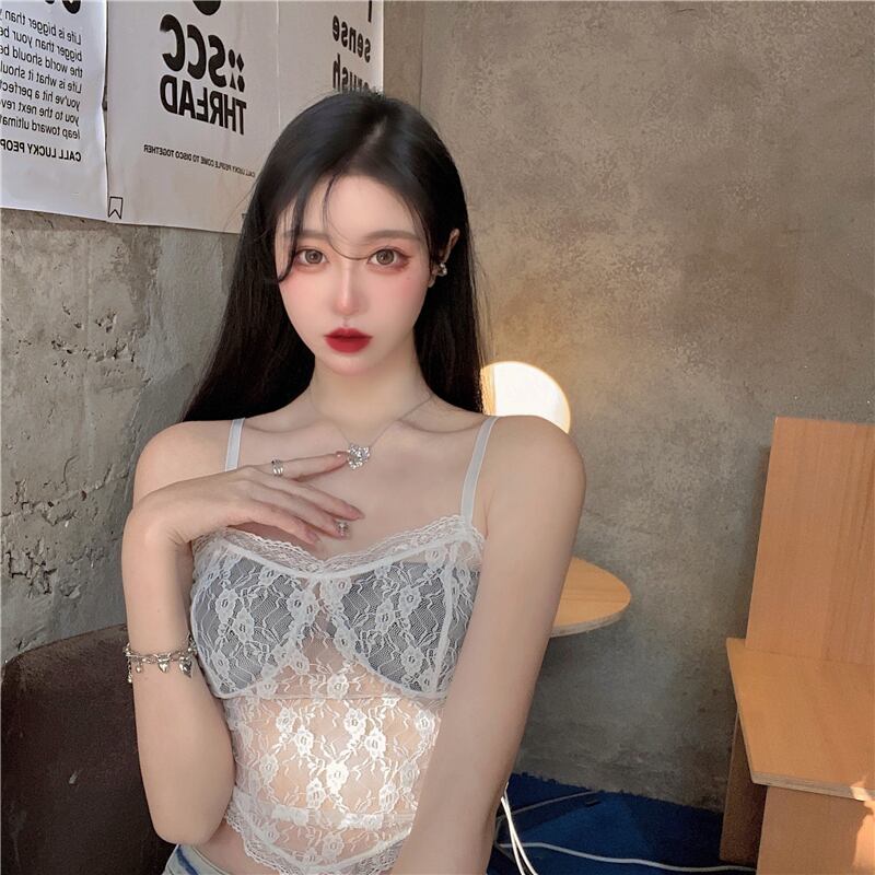 レーススプリングスリムノースリーブジャケット ホワイトシャツ 春物 ブラックストロベリース89846050973