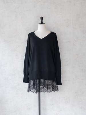 CUSTOMER 035[HUG O WAR]レースレイヤードVネックニットプルオーバー,リネンコットンWフリルシャツ