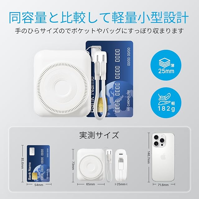 モバイルバッテリー【2026新登場】12000mAh容量 Magsafe対応 3in1