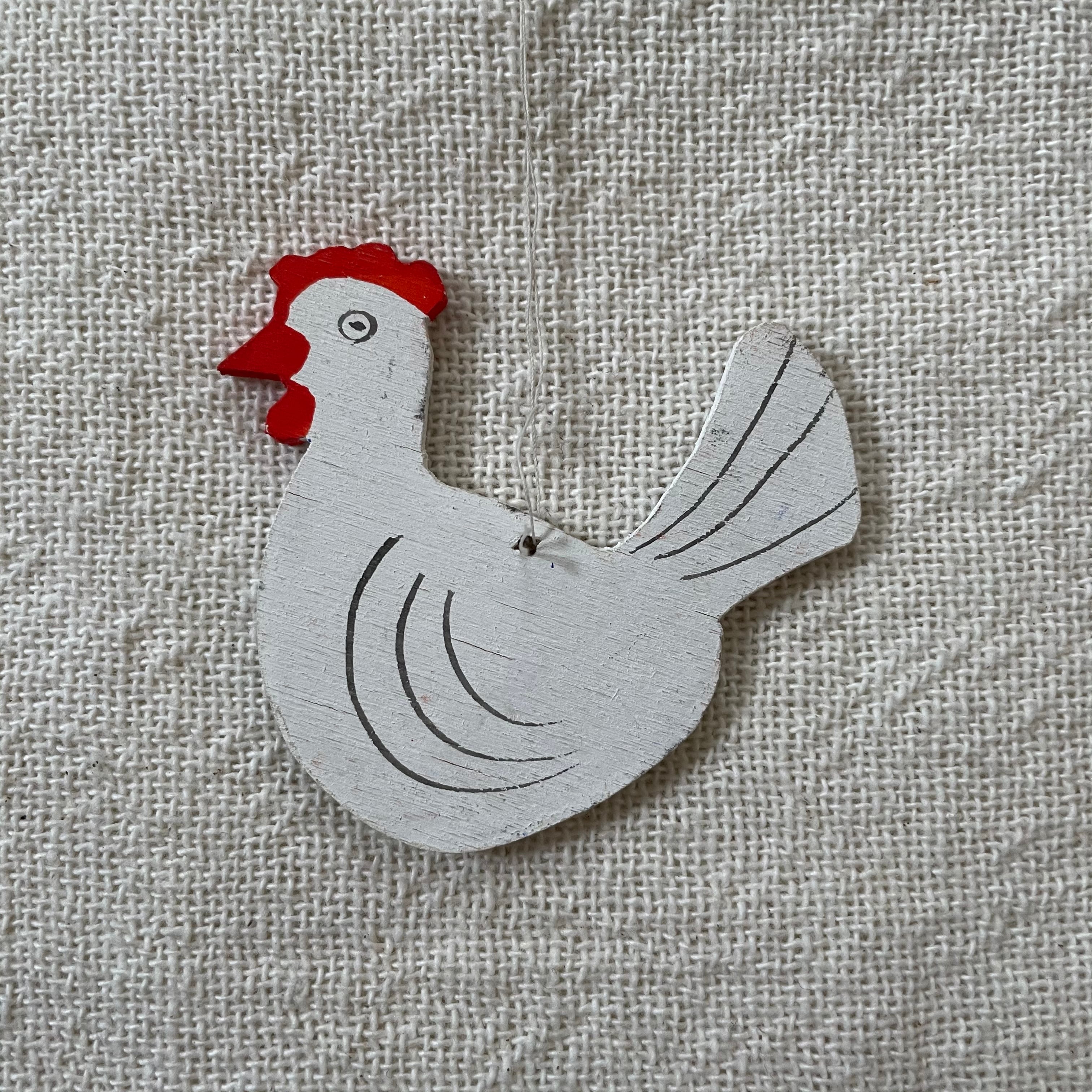 木のオーナメント 白ニワトリ