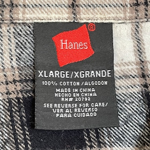 【HANES】XL コットン フランネルシャツ 開襟 ネルシャツ 長袖 チェック柄 カジュアルシャツ ブラック ホワイト ヘインズ US古着