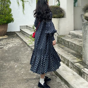 v-neck puff sleeve one-piece　J00223