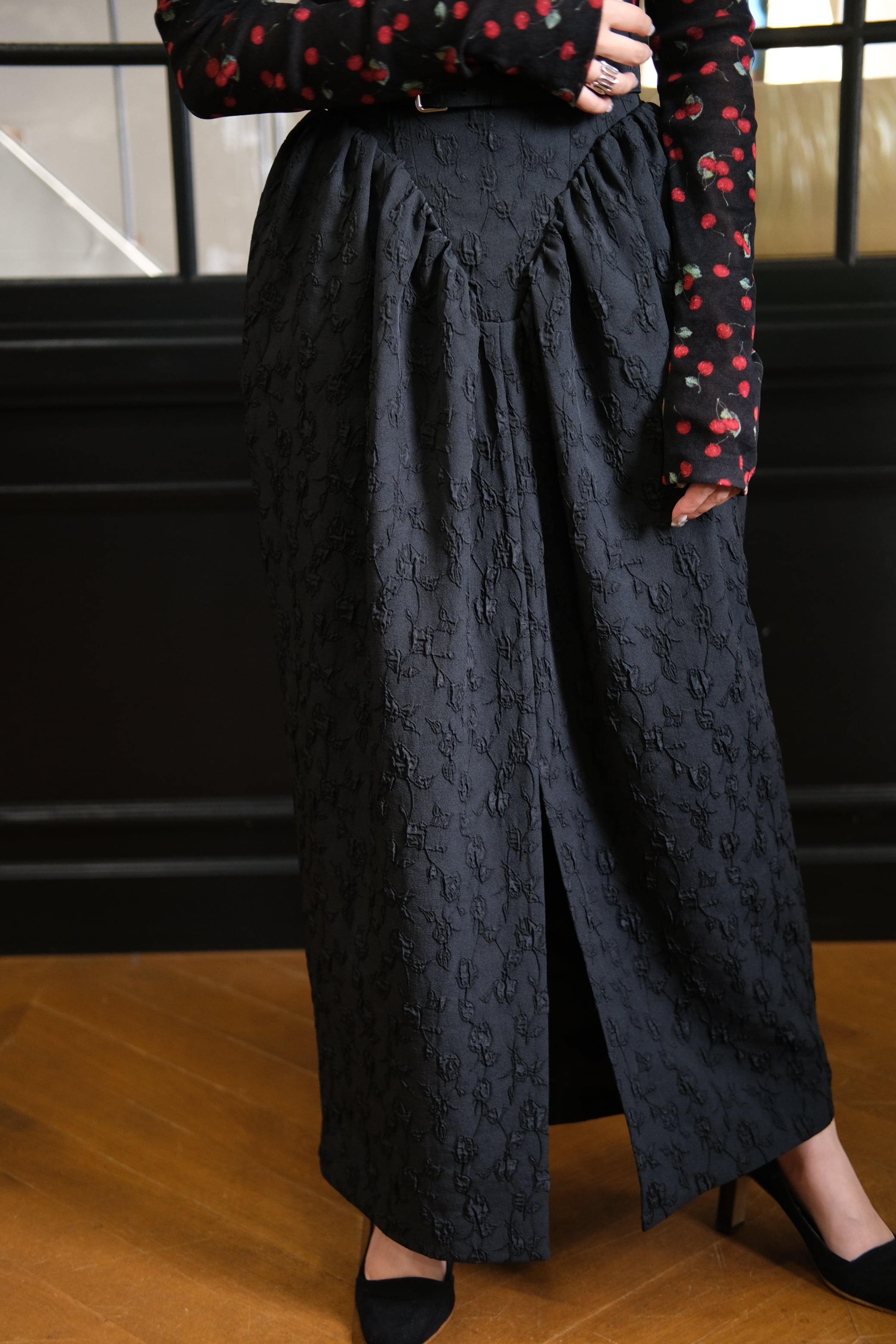 FETICO】Floral jacquard curvy skirt -black- | loop