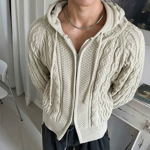 クリームケーブルニットパーカ　1276
