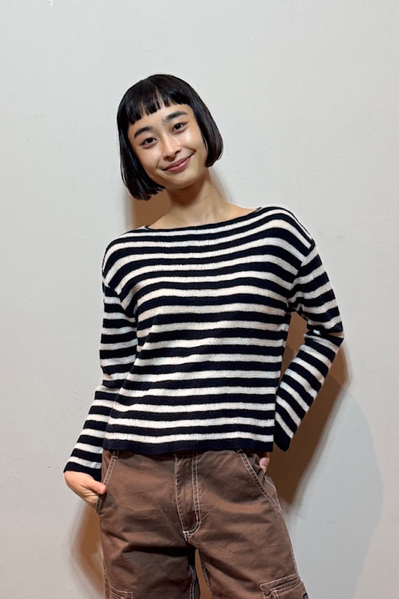 miumiu ネイビーボーダーフリースウールニット | DROOMTUIN_VINTAGE