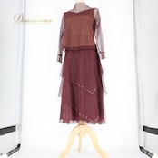社交ダンス 衣装 スタンダード 上下セット ツーピース レッスンウェア パーティ衣装 女性用 オールシーズン U:NA ユーナ バーガンディ ブラウン系 ダンスウェア トップス スカート 軽やか レース素材 ラインストーン パーティー フォーマル Mサイズ おしゃれ 伸縮性 お祝い用 おすすめ コーディネート