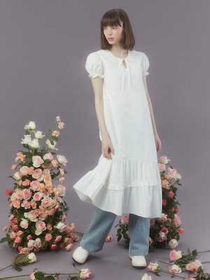 [MARGARIN FINGERS] FRILL DETAIL DRESS (WHITE) 正規品  韓国 ブランド 韓国ファッション 韓国代行 マーガリンフィンガーズ 日本 店舗