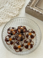 20mm Japanese ヴィンテージボタン フラワー ブラウン×クリア ストーン アクセサリーパーツ 装飾材 カルトナージュ