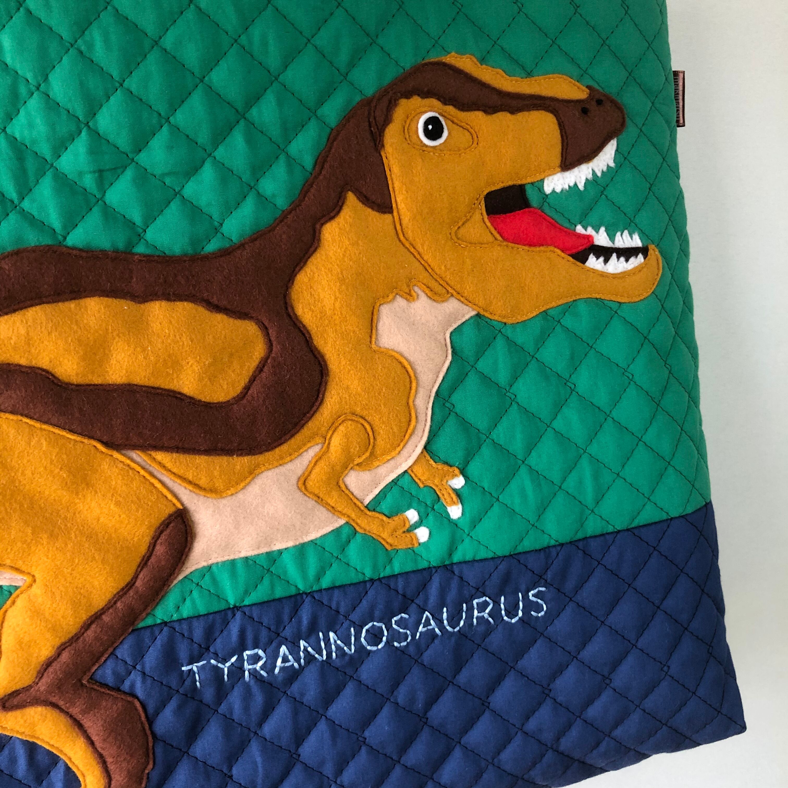 レッスンバッグ・恐竜ティラノサウルス（緑×紺）アップリケ