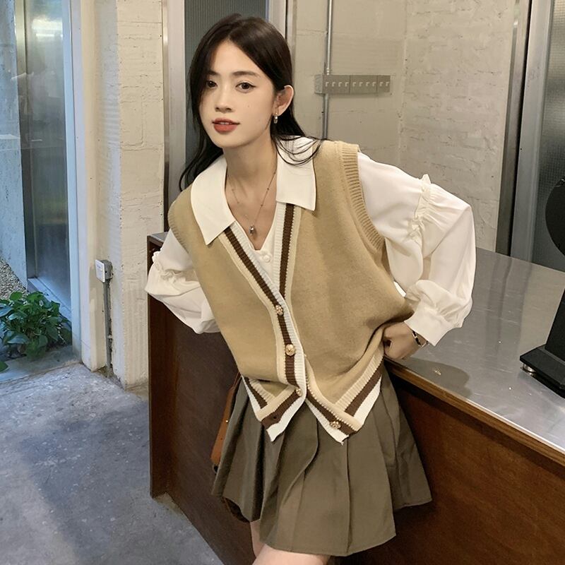 Vネックニットスプリングオータムレッド 春物 秋物 試着室36092997295