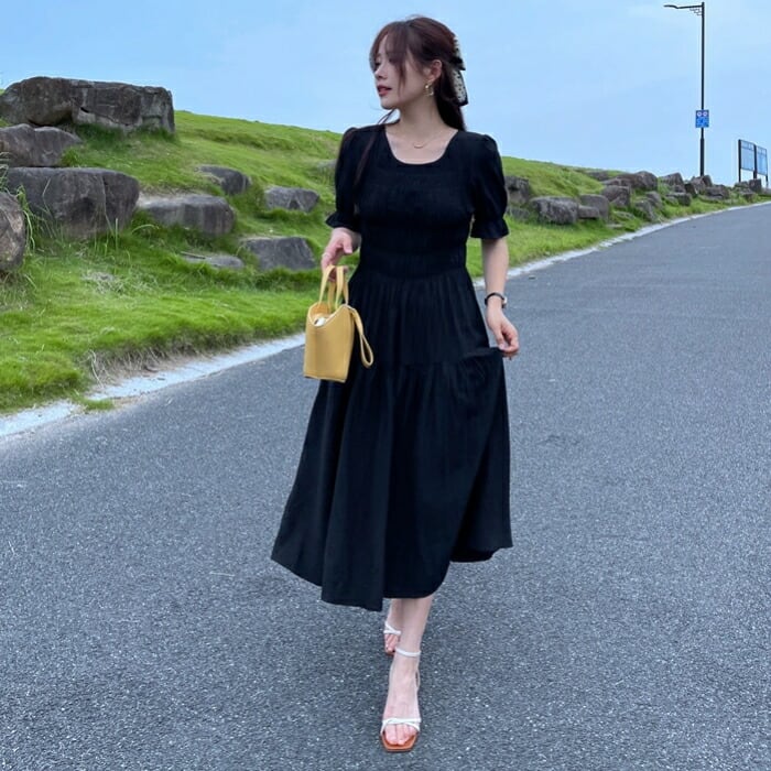 SHOWA DRESS　ロングワンピース　13　黒　長袖　薄手　きれいめ